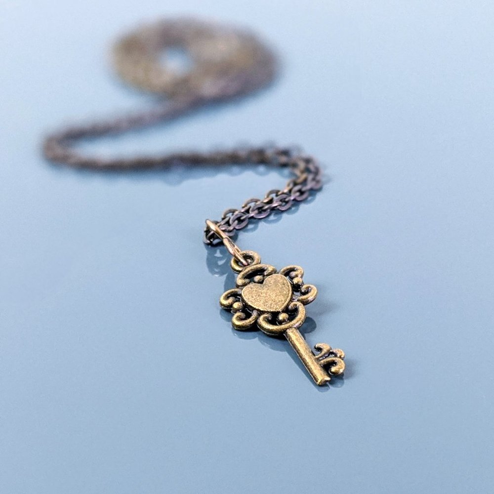 Boho Key Necklace with Heart on long chain
